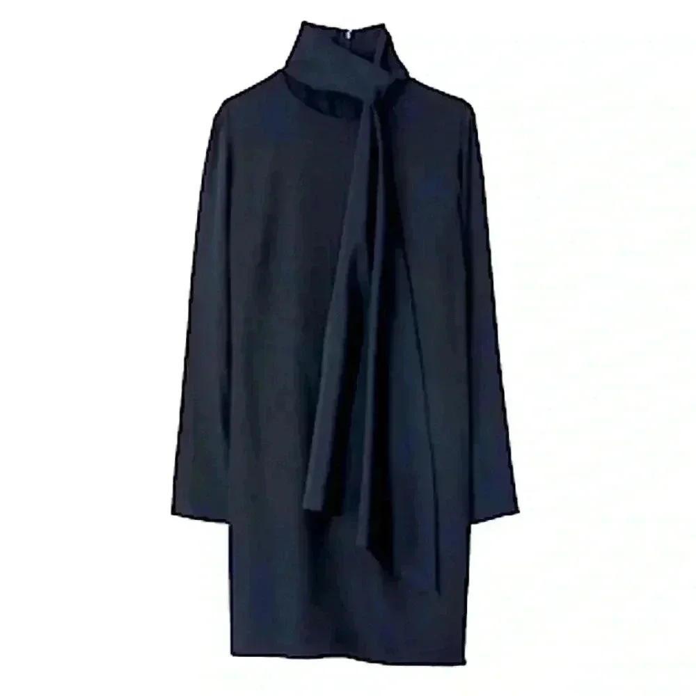 Tibi New Silk Crepe Tie Neck Mini Dress Size 6 Cocktail Party 70s Retro Office